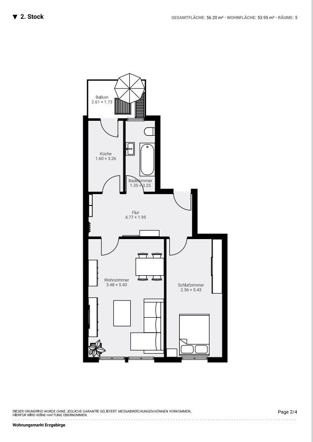 Große 2-Raum Wohnung mit Balkon im Stadtzentrum – Bild 13